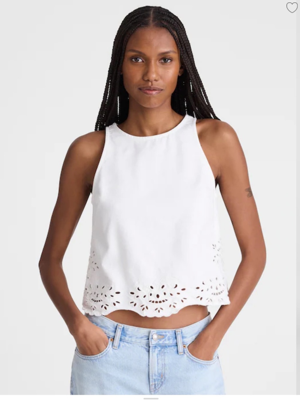Madewell Denim Eyelet Shell Top in Tile - Tile WhiteRigid